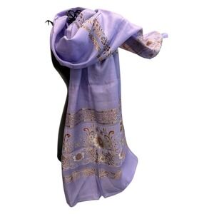 Lavender Womens Floral Embroidered Scarf Wrap Lightweight 67x21in